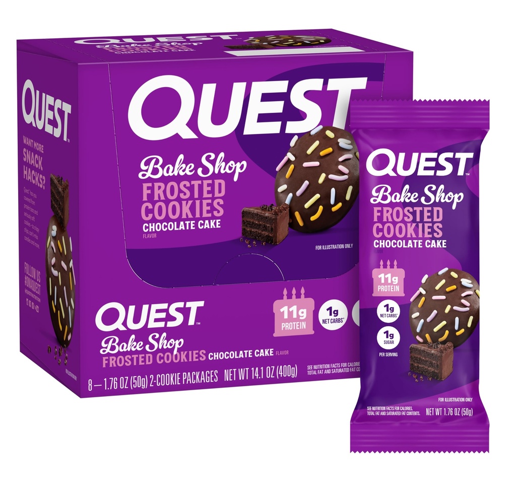퀘스트 영양 서리 쿠키 트윈 팩, 초콜릿 케이크, 1g 설탕, 11g Protein, 1g Net Carbs, 글루텐 무료, 16 Cookies