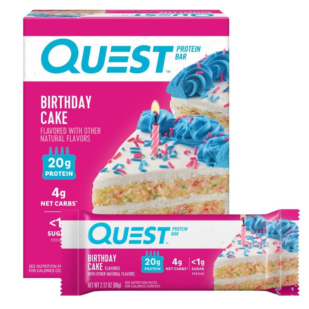Quest Nutrition Birthday Cake Protein Bar, 20g Protein, 4g net Carbs, 1g Sugar, 글루텐 프리, 케토 친화적 인 4 개