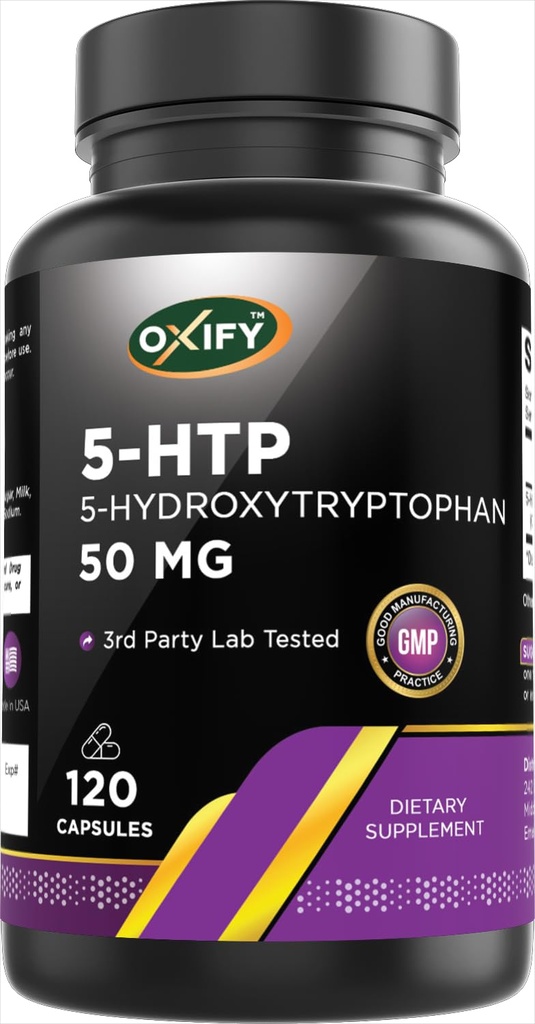 5-HTP 5-Hydroxytryptophan 50 mg | 120 캡슐 | 글루텐 프리, 비 GMO | 미국에서 만든 보충교재