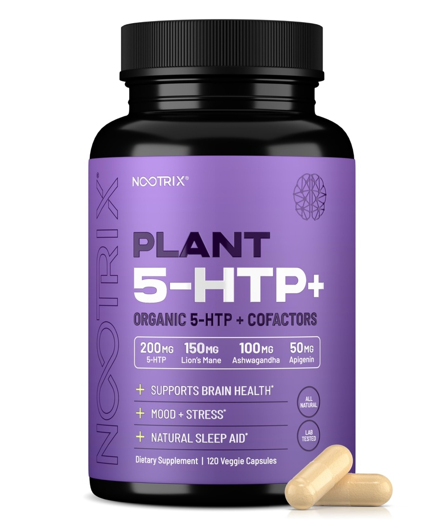 Nootrix 유기 식물 5 HTP+ 보충 | 지원 메모리, 정신 초점,인지 건강 및 에너지 | 촉진 건강 무드 & 두뇌 기능 | 비타민 B6 & L Theanine | 120 캡슐
