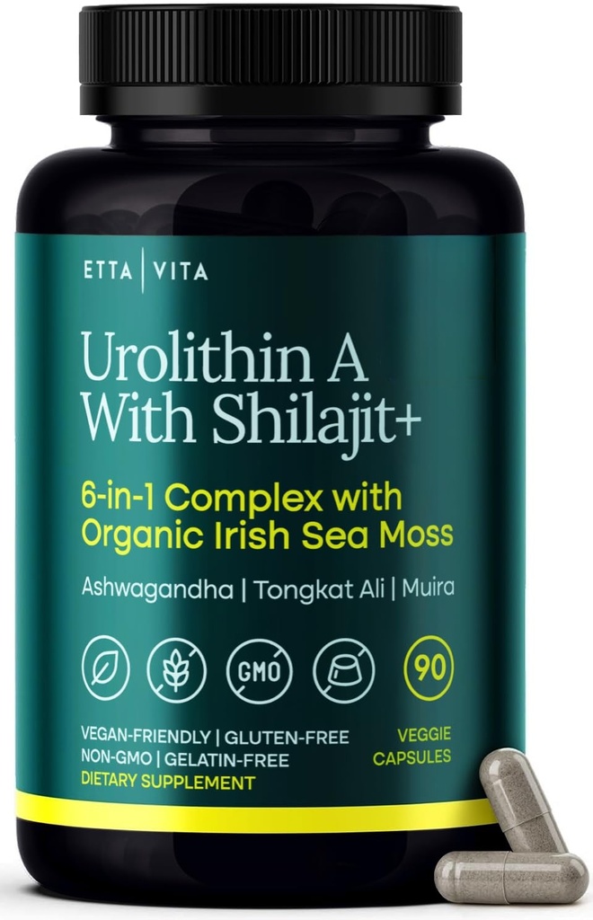 Urolithin-A Complex w Shilajit, 유기 바다 모스, Ashwagandha & Tongkat Ali, 자연 에너지, 리비도, 호르몬 균형, 및 남자를위한 초점 & 여자 (미국 - 3rd 파티 테스트)