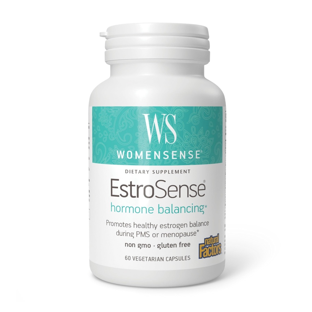 Natural Factors의 WomenSense EstroSense, PMS 또는 Menopause, Vegan, Non-GMO, 60 캡슐 동안 에스트로겐 및 호르몬 균형을 지원하는 자연 보충