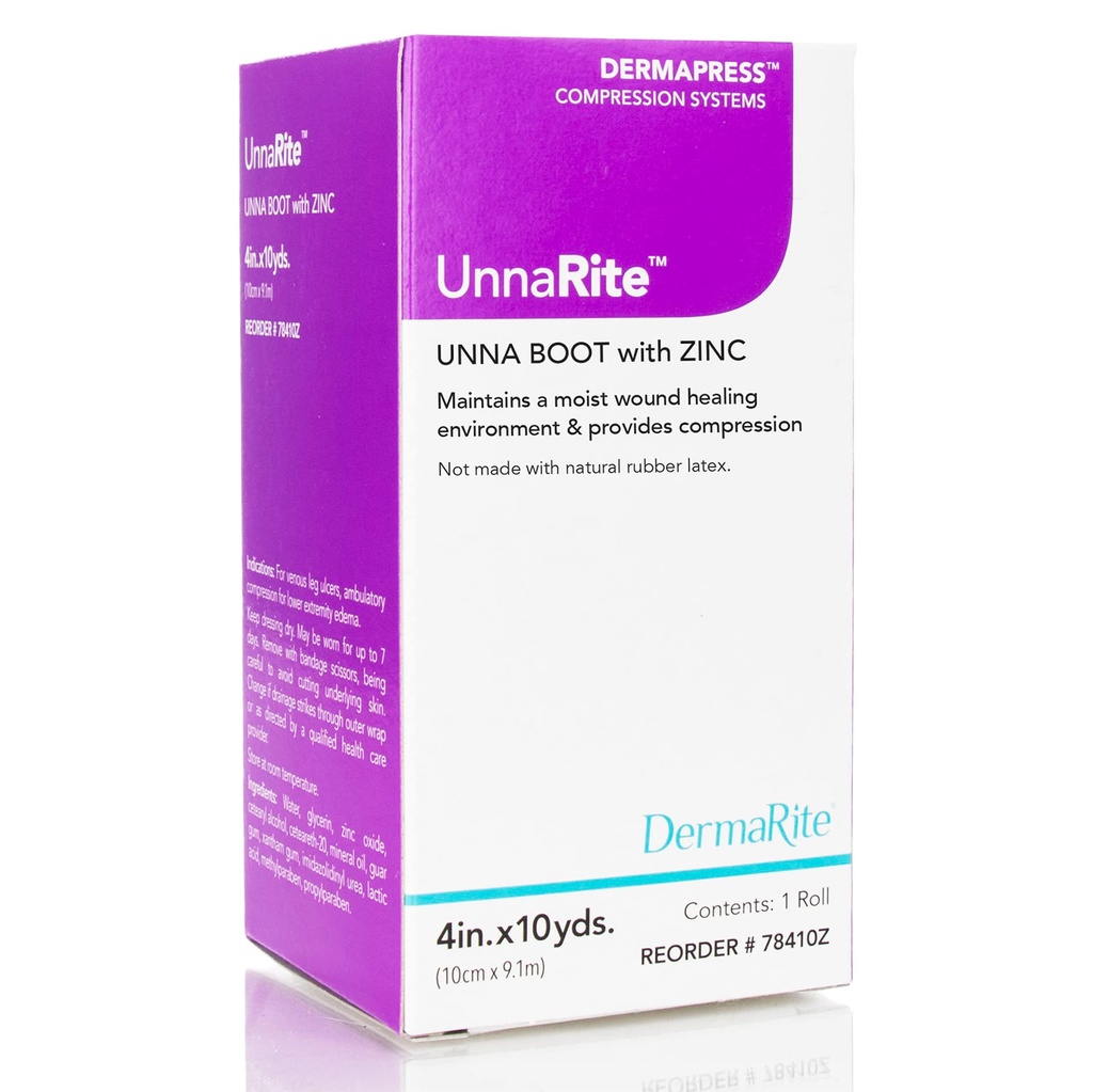 DermaRite의 UnnaRite C Unna Boot, 아연 산화물 - Moist Healing and Gentle Compression for Venous Leg Ulcers - 4 in. x 10 yds., 1 롤