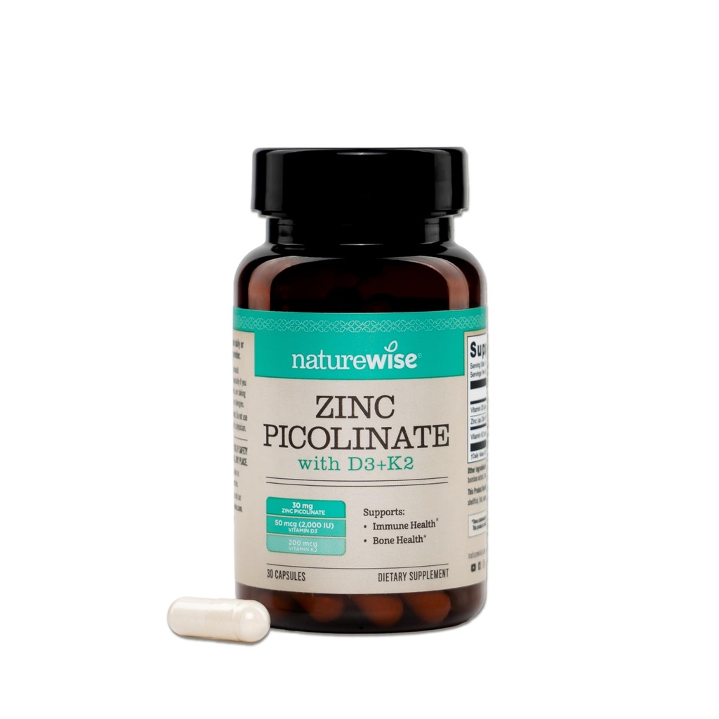 NatureWise 아연 Picolinate D3 + K2 - 남성 및 여성을위한 아연 보충제 + 비타민 D3 K2 - Immune & Bone Health * - Non-GMO, 글루텐 무료, 미국 제조 - 30 캡슐 [30 일 공급]
