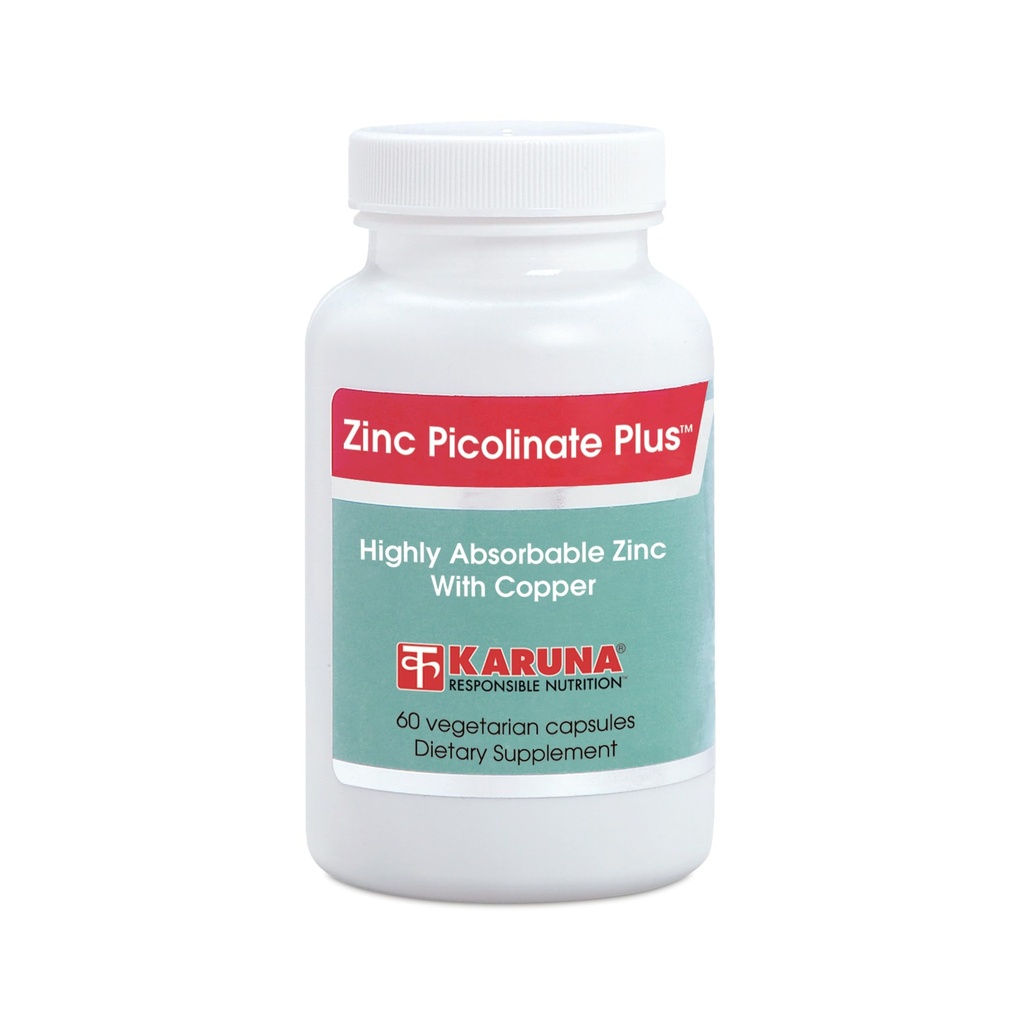 Karuna 아연 Picolinate Plus 60 채식 캡슐 | 25 MG Plus 2.5 MG 구리 BALACED 장기 사용 | Immune 기능 지원, 피부 건강, 개발 및 전체 웰빙.