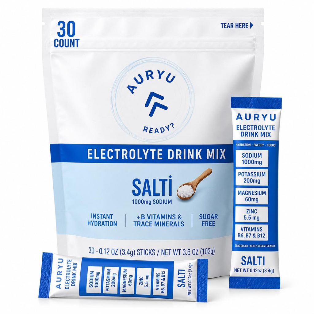 소금물 Electrolyte 음료 혼합 분말 Unflavored, 30의 지팡이 팩, 1000mg 나트륨, B 비타민 & 추적 무기물, 영 설탕, Keto & Vegan 친절한 Hydration, 7.4oz