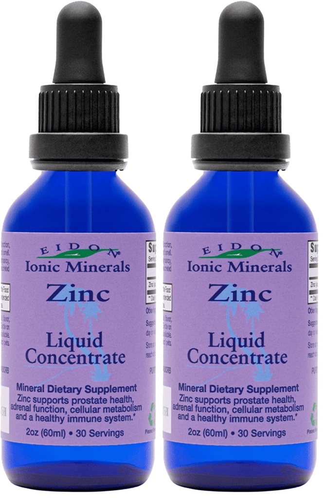 Eidon Ionic Minerals 액체 아연 농축물 - 성인과 아이를 위한 이온 아연 보충교재 하락, 지원 면역 체계, 머리 및 피부, 간결 및 신장 건강, 구호 응력 - 2개 oz (포장 2)