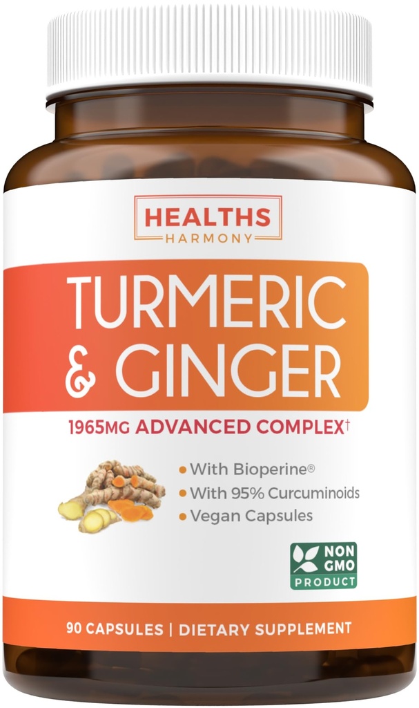 심황과 생강 보충교재 (비 GMO) 1980mg 서빙 - 까만 고추 Bioperine, 생강 추출물 및 95% Curcuminoids 분말을 가진 Turmeric Curcumin - Tumeric 합동 지원 보충교재 - 90의 캡슐