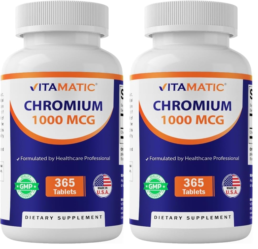 Vitamatic Chromium 1000 mcg | 365 정제 | 고전도 Chromium Picolinate | Non-GMO, 글루텐 프리팩(2개)