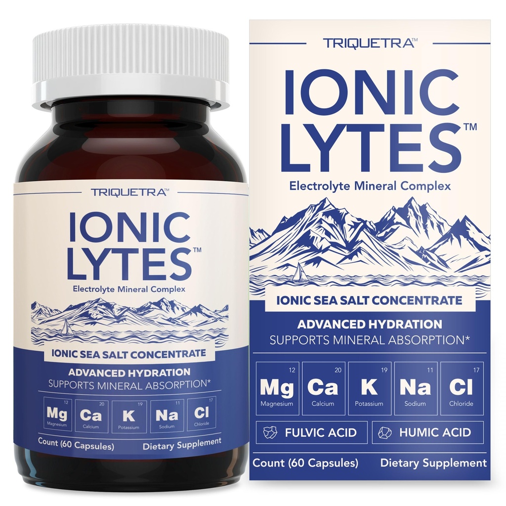 Ionic LytesTM 이오니아 바다 소금, Fulvic & Humic 산을 가진 전해질 광물 단지 - 지원 Hydration, Electrolyte & 광물 균형 & 근육 기능 (60의 캡슐) - Soy 자유로운, 글루텐 자유로운, cGMP