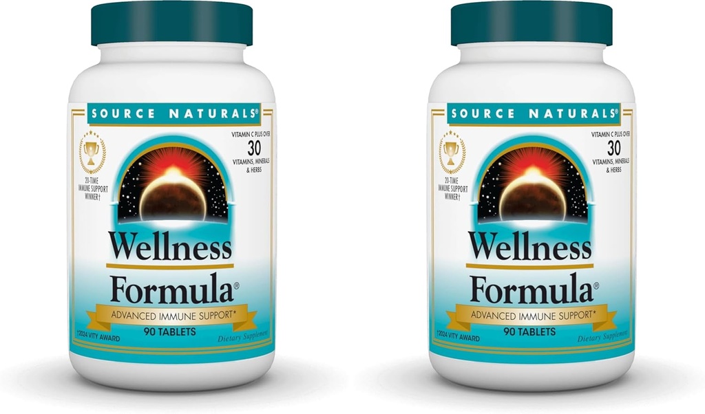 Source Naturals Wellness Formula Bio-Aligned Vitamins & Herbal Defense - 면역 체계 지원 보충교재 & Immunity Booster* - 90의 정제 (팩 2)