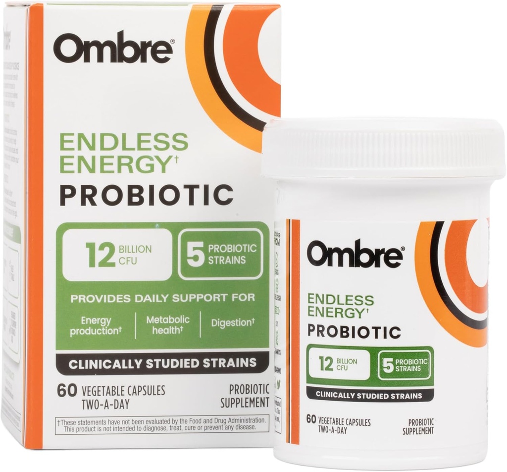 Ombre Endless 에너지 Probiotic 보충교재, 지원 자연적인 에너지 생산, 기억, 초점 & Gut 건강, 12억 CFU의 선반 안정되어 있는, 30의 서빙