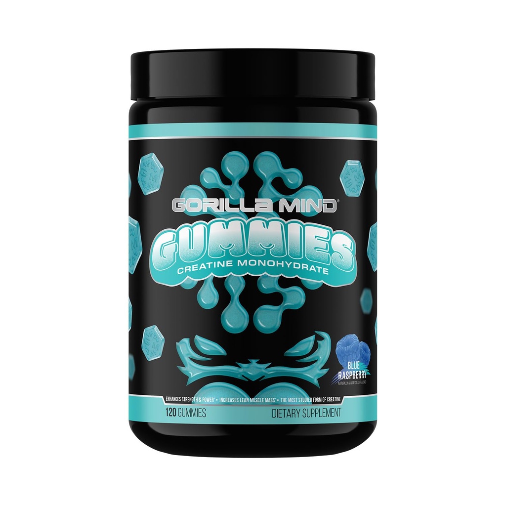 Gorilla Mind Creatine Gummies - 제 3 부 HPLC 시험 | 5g Creapure® Creatine Monohydrate | 검증 된 효능 및 순도 | 힘 · 파워 · 린 근육 | 추가 설탕 | 블루 라즈베리 맛