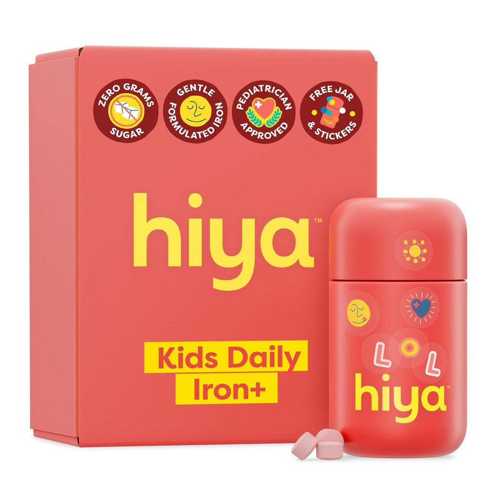 Hiya Iron+ Supplements for Kids - 높은 흡수 철 보충 - 맛있는 딸기 맛 & 아이들의 Stomach에 쉽게 - 설탕 추가 및 제 3 자 테스트 - 유아를위한 30 일 보충 공급
