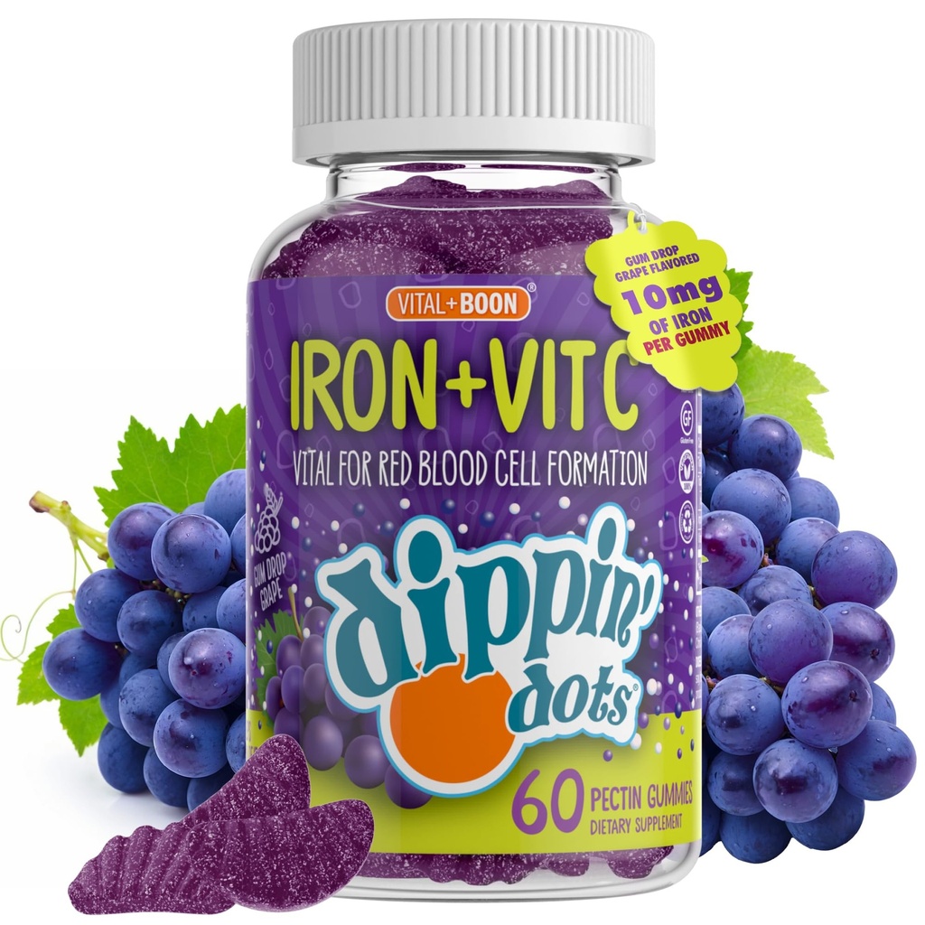 Vital+Boon - 비타민 C & B12 Gummies (60 조사) Red Blood Cell Formation 용 바이탈 | Gum Drop Grape Real Pectin Fruit Chew Supplements | Vegan, Non-GMO, 글루텐 무료 & 젤라틴 무료