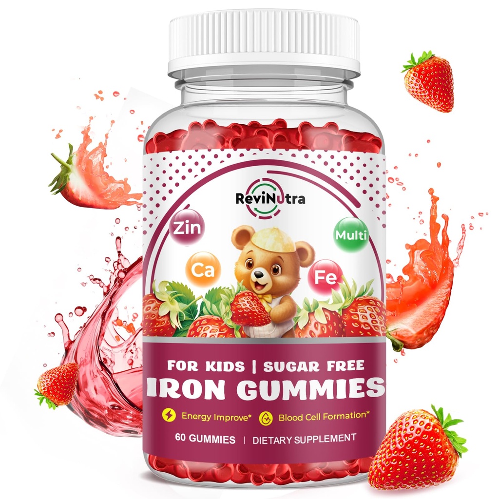 아이를위한 철 보충 구미 - 칼슘, 아연, 아이 Multivitamin 철 구미 - Immune 지원, 철 결핍, 빈혈, 빈혈을위한 혈액 빌더 및 에너지 지원 - 60 개
