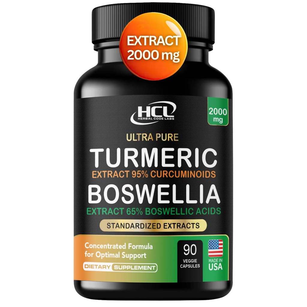 심황 Boswellia 추출물 보충교재 2000 mg – 심황 Curcumin를 가진 여분 힘 Boswellia Serrata - Boswellia 추출물 캡슐을 가진 95% Curcuminoids - 표준화한 높은 효능 - 미국에서 만드는