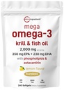 Mega Omega-3 Krill & Fish Oil 2,000mg Equivalent, 240 Softgels | 레몬 맛 | Burpless | 에센셜 지방산 및 아스타샤시틴 | EPA 350mg + DHA 230mg | 하트 앤 브레스 보충
