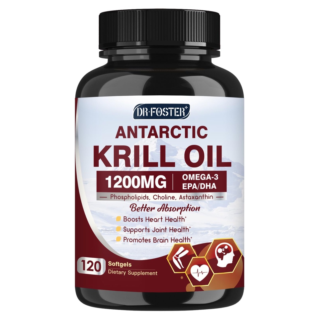 Krill 기름 1200mg의 남극 Krill 기름 Omega 3는 EPA, DHA, Astaxanthin & 심장 & 합동 건강을 위한 Phospholipids를 가진 보충물, 물고기 aftertaste, 120 Softgels (60의 서빙)