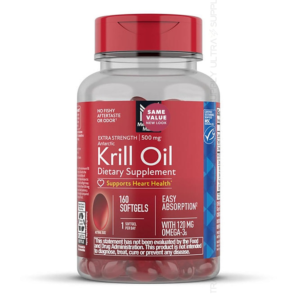 회원 마크 크릴 오일 (160 카운트) 여분의 강도 남극 오메가 -3, 500 mg | 심장 건강 지원, 향상된 흡수, 생선 후 타르트 없음 | MSC 인증, 순수 남극 소스