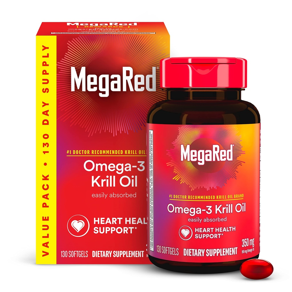 MegaRed - 오메가-3 크릴 기름 350mg Softgels (병에 있는 130 조사), EPA & DHA 오메가-3 지방산은 물고기 기름과 같은 물고기 기름, 포함합니다 산화 방지제 Astaxanthin를 포함합니다
