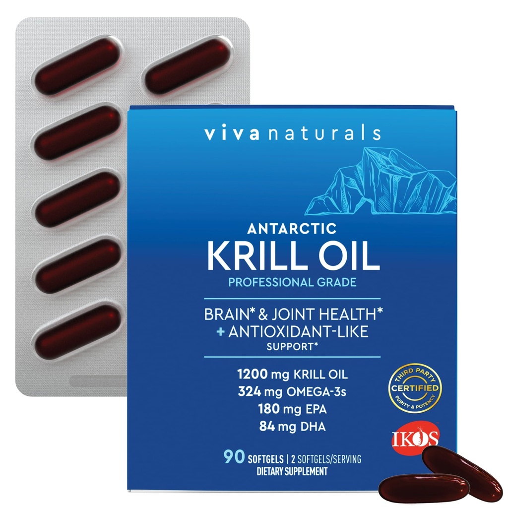 Viva Naturals Antarctic Krill Oil, 1200 mg - 오메가 3 DHA 및 EPA 관절 건강, 물고기 Burp, 90 Softgels