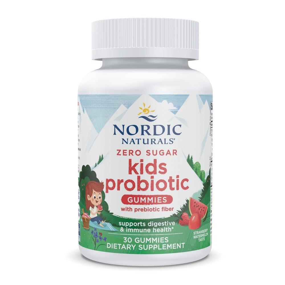 Nordic Naturals Zero Sugar Kids Probiotic Gummies - 딸기 수박 맛 - 30 Gummies - 소화 웰빙 및 면역 건강 지원 - 비 GMO - 제 3 자 테스트 - 채식 - 30 서빙