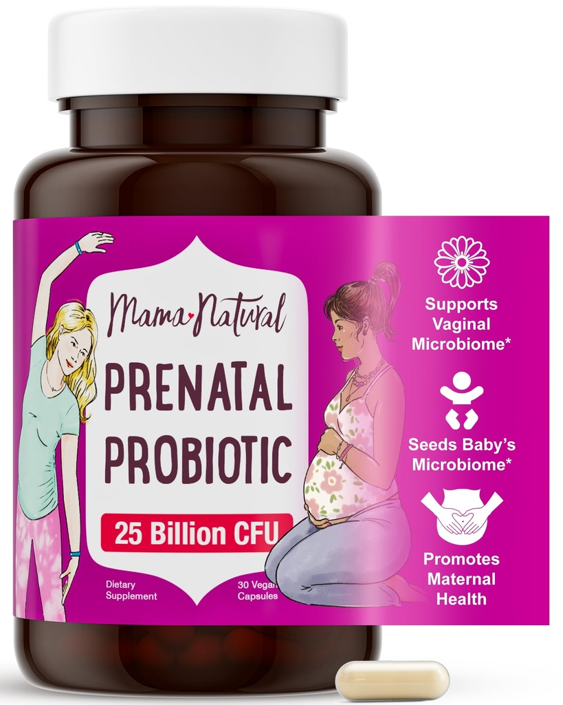 Mama Natural Prenatal Probiotics for Women – 임신, 모유 수유 및 Postpartum*에 대한 Gut & Immune 지원 | 25 억 CFU, 12 스트레인 프로바이오틱 & 프리바이오틱 혼합 지원 엄마와 아기
