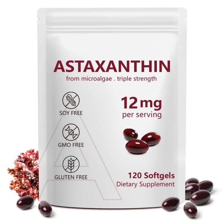 Astaxanthin 12mg, 120 Softgels, 4 달 공급, 산화 방지제 활동을 가진 우수한 Astaxanthin 산화 방지제 보충교재, 지원 눈, 면역성이 있는, 합동, 피부 건강, 내부 순환