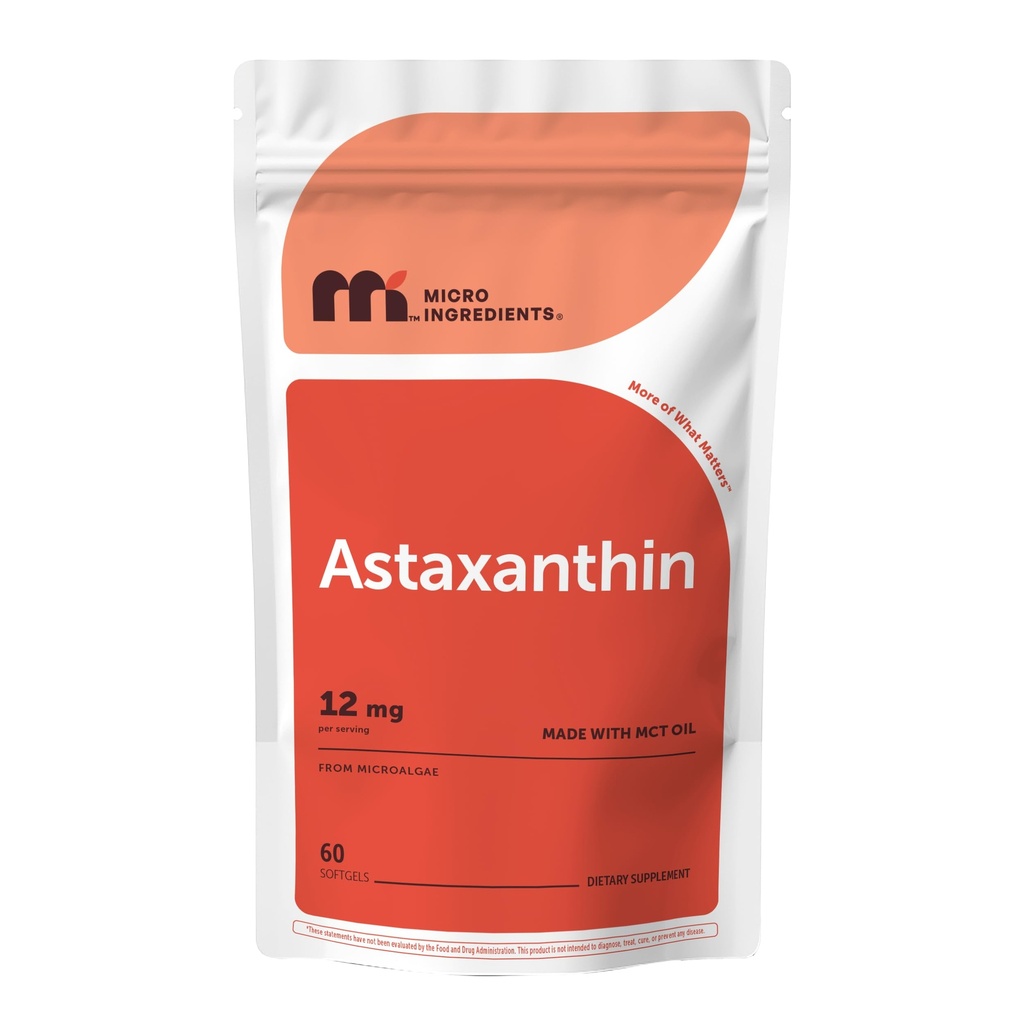 마이크로 재료 Astaxanthin 12mg MCT 오일, 60 Softgels | 신선한 Microalgae 소스 | 트리플 강도, 삼키기, 비 GMO, 글루텐 무료, Soy 무료
