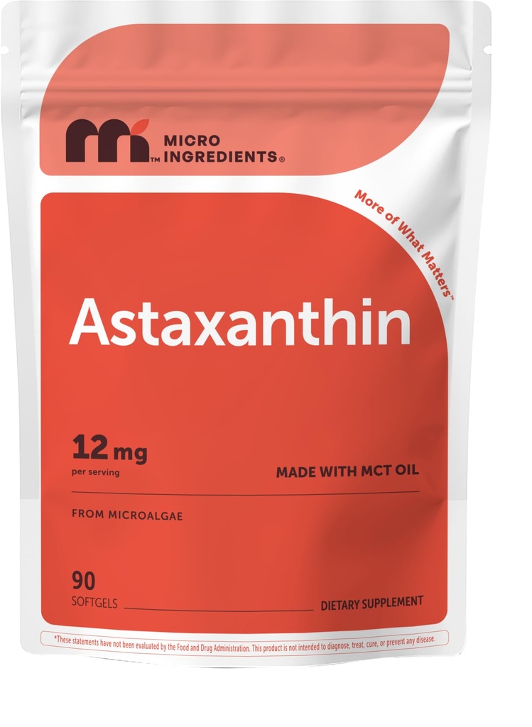 마이크로 재료 Astaxanthin 12mg MCT 오일, 90 Softgels | 프리미엄 Astaxanthin 산화 방지제 보충제 * | 신선한 미생물 소스 | 트리플 강도, 비 GMO, 글루텐 무료, 아니 Soy