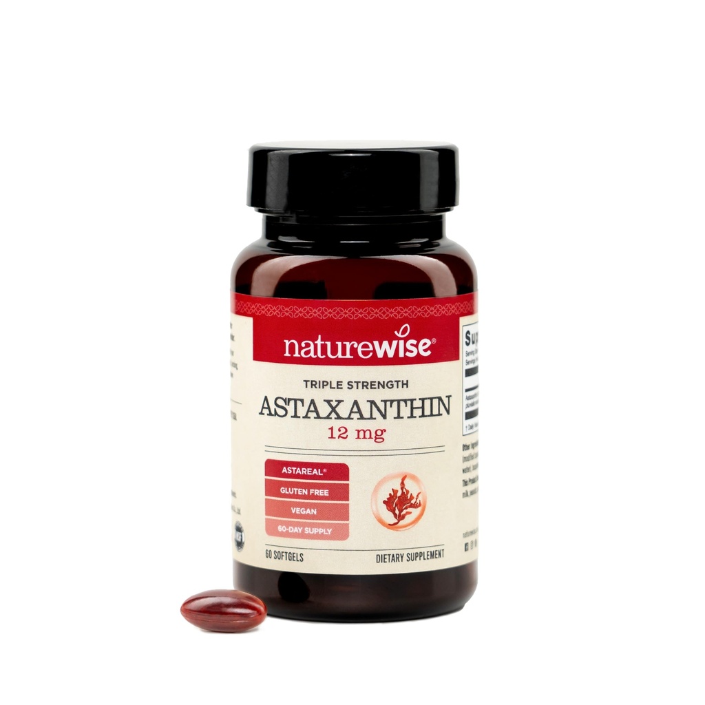 NatureWise Triple Strength Astaxanthin 12mg with AstaReal® - 유기 코코넛 오일 Vegan 산화 보충 - NSF 인증 글루텐 무료, Non-GMO - 60 Softgels[60 일 공급]