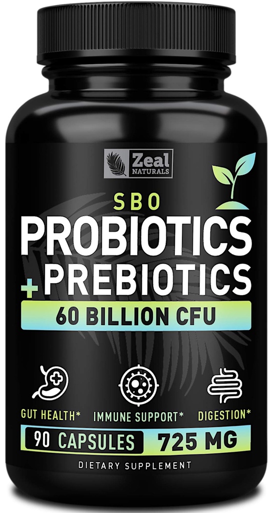 Probiotics 및 Prebiotics + SBO Probiotics (60 억 CFU | 90 캡슐) Acidophilus Probiotic w. Saccharomyces Boulardii, Bifidobacterium + Spore Probiotic & Organic Sprouted Prebiotic 섬유 혼합