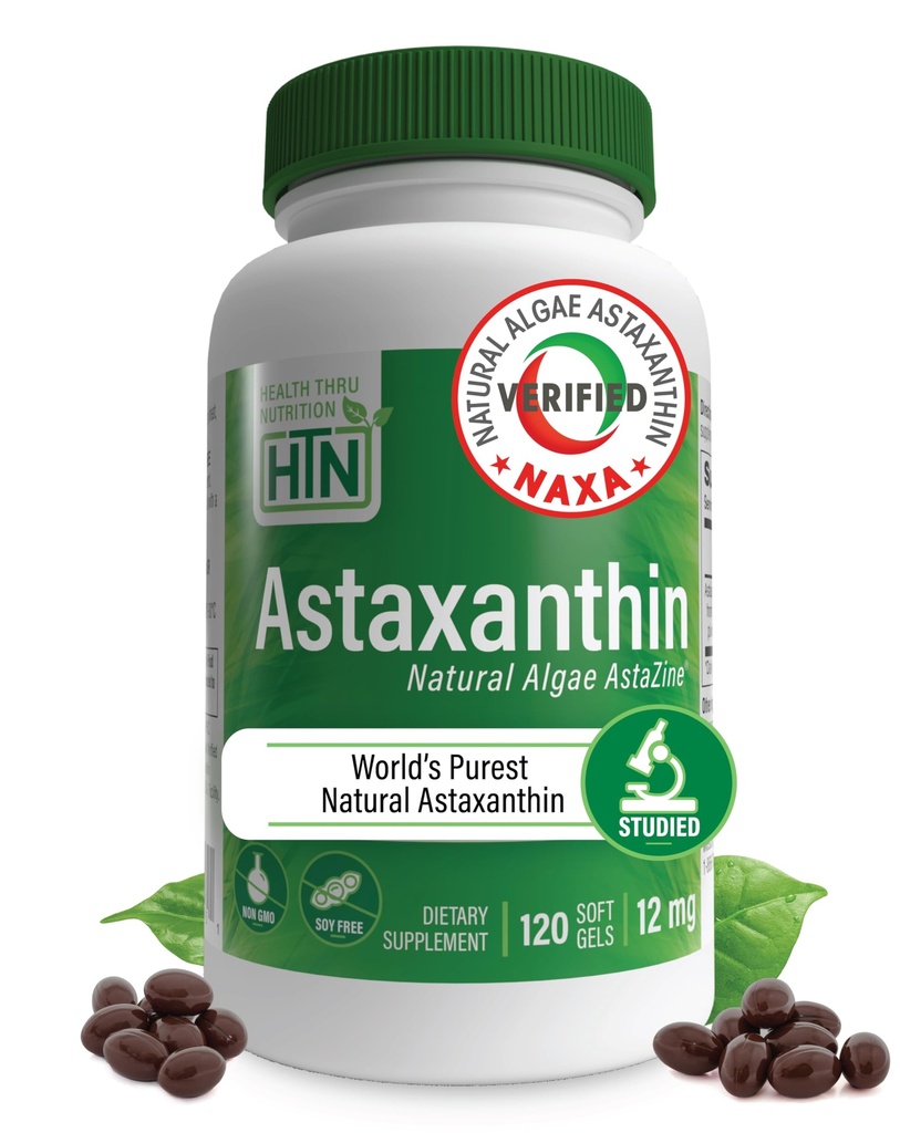 건강 Thru 영양 Astaxanthin 세 배 힘 12mg 보충교재 120 Softgel | 조류에서 AstaZine는 Pristine Himalayan 물에서 유기적으로 성장합니다 | 피부와 시각 지원