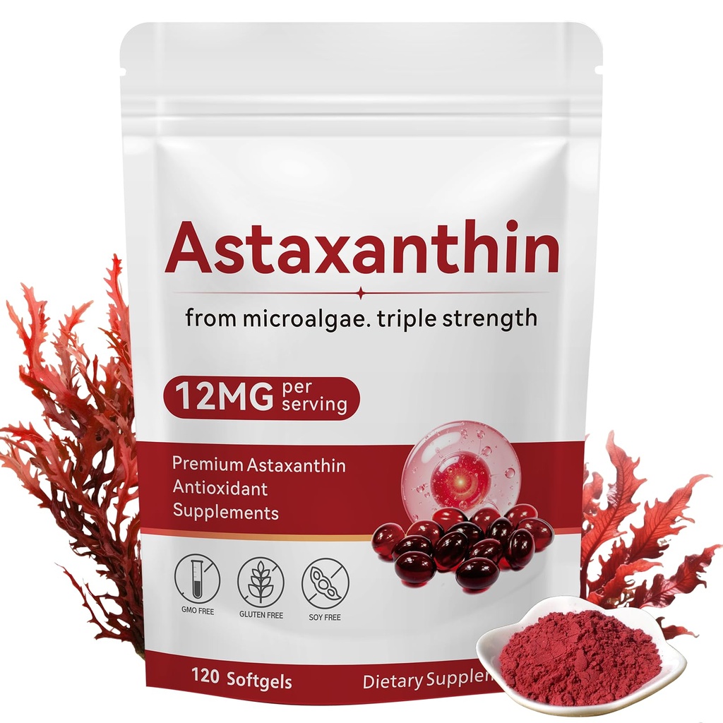 Astaxanthin 12mg, 120 Softgels의 산화 방지제 활동을 가진 우수한 Astaxanthin 산화 방지제 보충교재, 지원 눈, 피부 건강, 면역성이 있는, 내부 순환