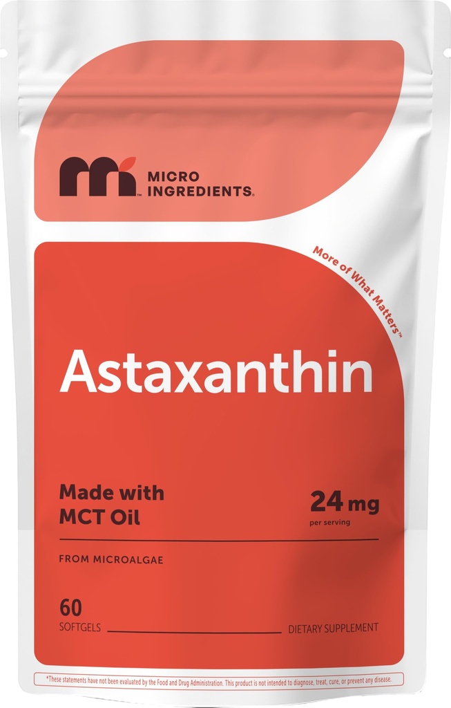 마이크로 재료 Astaxanthin 24mg MCT 오일, 60 Softgels, 2 개월 공급 | 최대 강도 Astaxanthin 산화 방지제 보충제 | 신선한 Microalgae 소스 | Non-GMO, 글루텐 무료, 아니 Soy