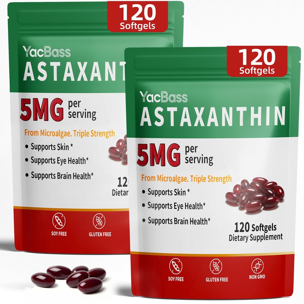 2Pack Astaxanthin 보충 교재 12mg - 눈, 두뇌, 피부 & 면역 지원, Microalgae 근원, 240 Softgels를 위한 우수한 Astaxanthin