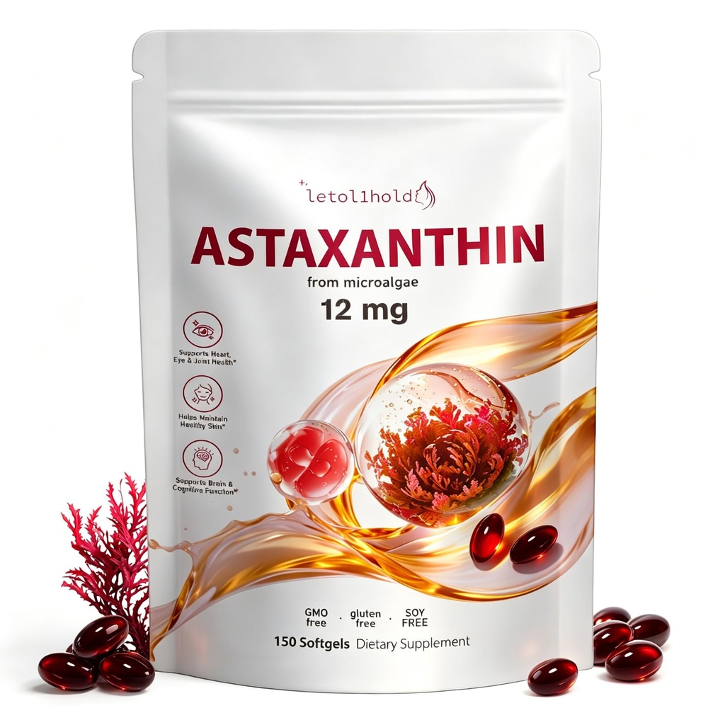 Astaxanthin 12mg, 150 Softgels - 5 개월 공급, Astaxanthin 보충 신선한 Microalgae, Non-GMO, 글루텐 무료, 삼키기 쉬운
