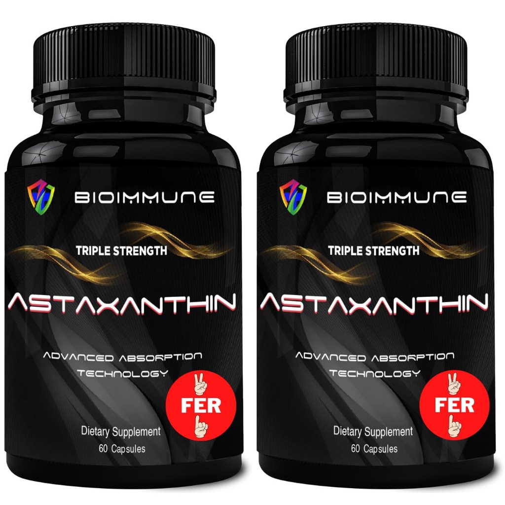 BioImmune 2 팩 트리플 힘 AstaQuilTM Astaxanthin 12mg는 흡수, 120 Softgels w/Organic 코코넛 기름을 강화했습니다. 눈, 합동 & 심장 건강을 위한 강력한 산화 방지제