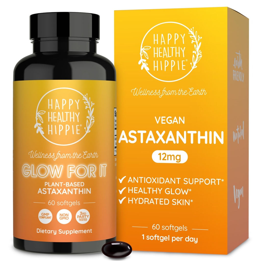 Astaxanthin 보충교재 12mg | 피부 Hydration, Elasticity & Radiant Glow를 위한 식물 기초를 두는 산화 방지제 | 조류 추출물에서 | 비 GMO, Vegan, 미국에서 만드는 | 2 달 공급, 60 Softgels