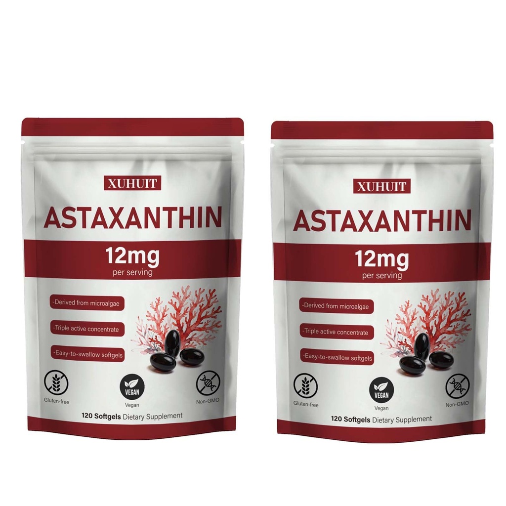 Astaxanthin 12mg Softgels | 천연 조류 파생 식물 추출물 (Haematococcus pluvialis) | 쉬운 삼키기, 비 GMO, 가방 당 120 개 (2)