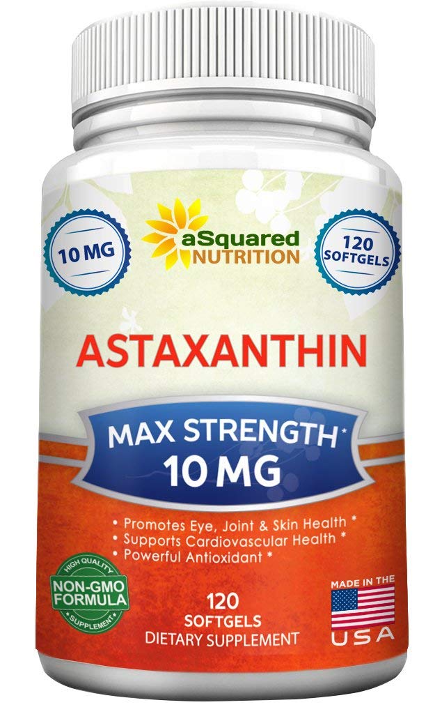 aSquared 영양 Astaxanthin 보충교재 - 순수한 에너지를 위한 Haematococcus Pluvialis 추출물에서 자연적인 Astaxanthin 알약 - 최대 힘 10mg - 120 Softgels