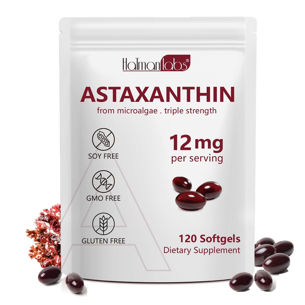 Daiasns Astaxanthin 12mg의 Astaxanthin 산화 방지제는 눈, 합동, 내부 순환 및 피부 건강을 지원합니다 - 비 GMO, 120 Softgels - 4 달 공급
