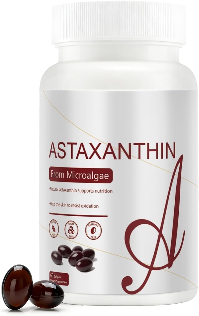 Astaxanthin 12mg | 천연 Microalgae | 60 Softgels (2-Month Supply) | 삼중, 비 GMO, Soy-Free