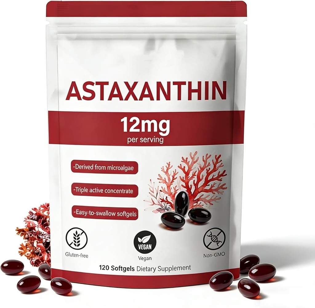 Astaxanthin 12mg, 120 Softgels의 자연적인 Microalgae 근원, 비 GMO 글루텐 자유로운, 4 달 공급