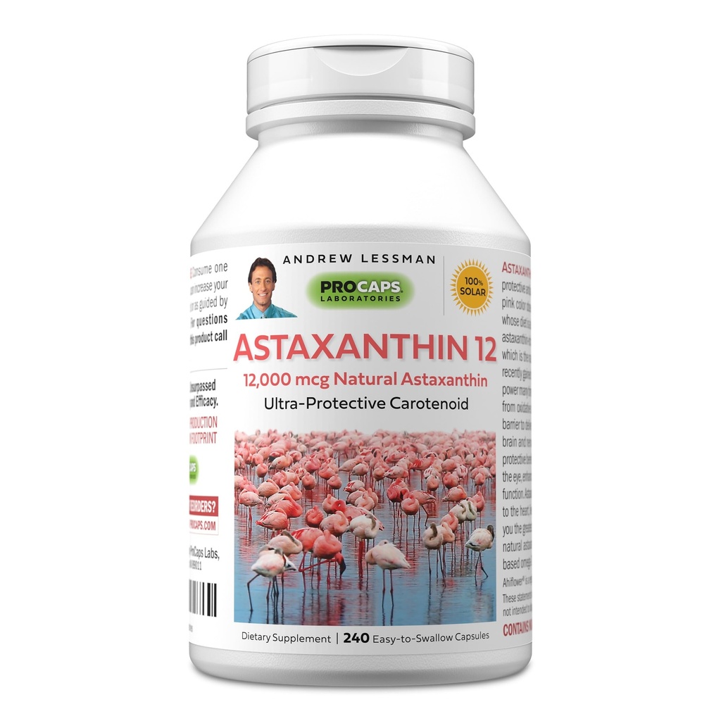 ANDREW LESSMAN Astaxanthin 12mg - 240 Softgels - 12000 mcg 자연적인 Astaxanthin의 강력한 반대로 산화 Carotenoid. 눈, 심장, 피부 및 더 많은 것을 위한 보호. 첨가물 없음. 쉽게 삼키기 Softgels
