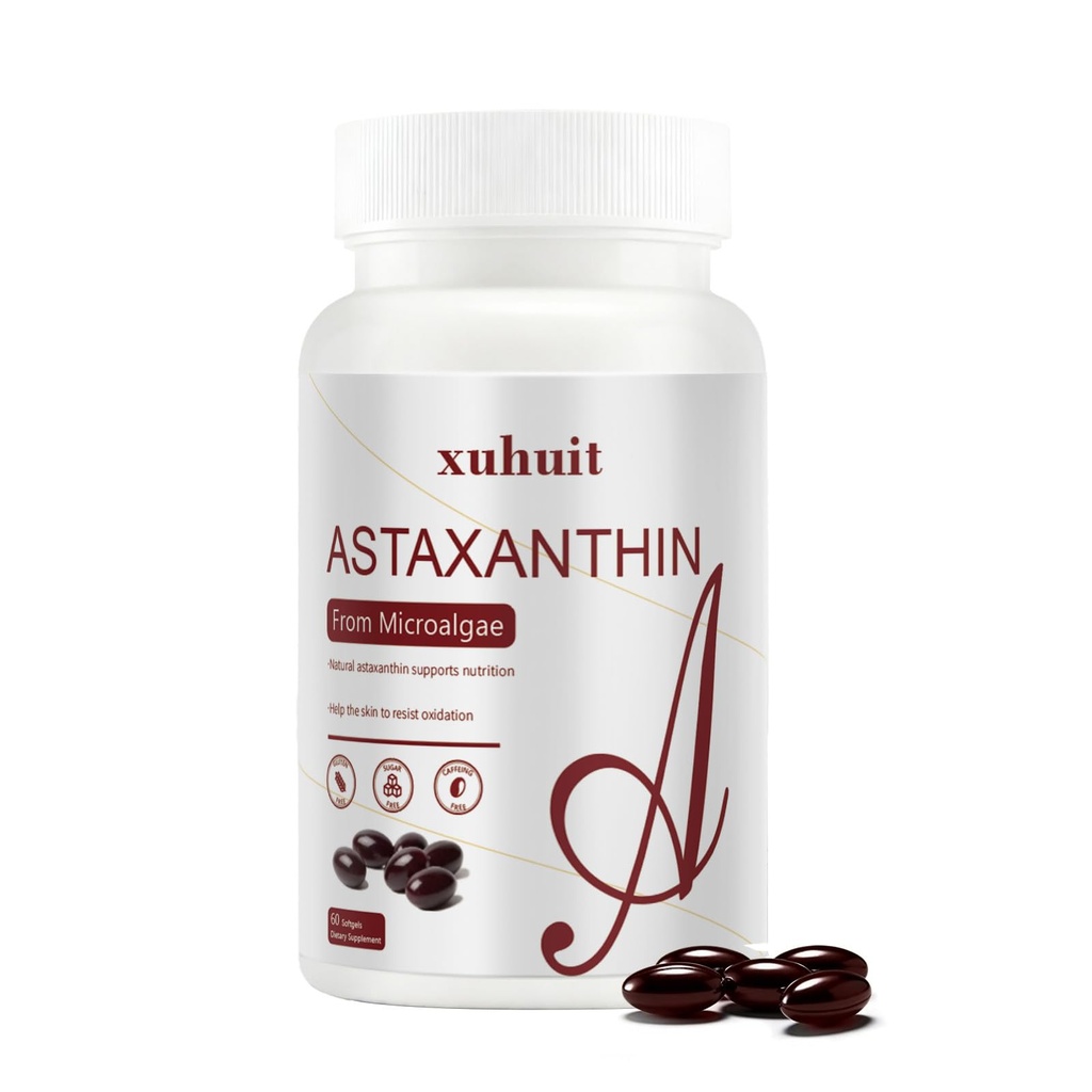 Astaxanthin 12mg 60 Softgels, Microalgae, Non-GMO, Soy Free, 지원 피부 건강, 삼키기 Softgels, 2 개월 공급 (1)