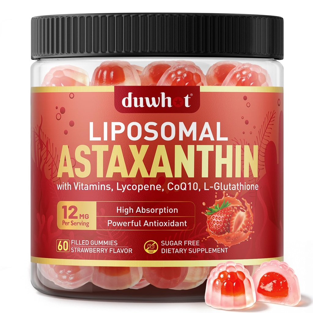 Liposomal Astaxanthin Gummies, Lycopene를 가진 유기 Astaxanthin 12mg 보충교재, 강력한 산화 방지제를 위한 글루타티온, 더하기 비타민 & 눈, 피부 & 면역력, 설탕 자유로운, Vegan, 60
