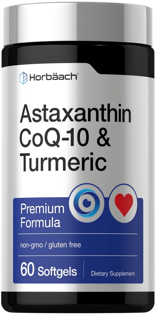 Horbäach Astaxanthin 12mg | CoQ-10 & Turmeric | 60 Softgel | 프리미엄 포뮬러 | Non-GMO, 글루텐 무료 보충