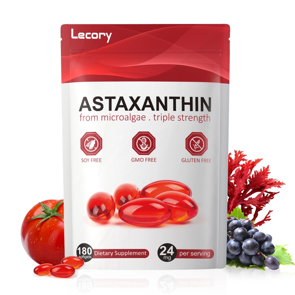 Astaxanthin 24mg, 180 Softgels | 프리미엄 산화 방지제 6 개월 공급 | 아이, 면역, 피부 및 순환 지원을위한 트리플 강도 | 삼키기가 용이, 비 GMO, Soy Free